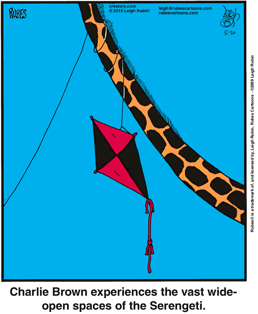 Charlie Brown Flying a Kite over the Serengeti