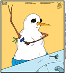 a snow lady shaving her underarm