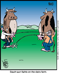 cartoon of cows squirting milk