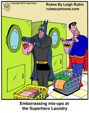 Bat Man and Super Man with mixed up laundry