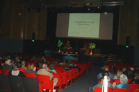 Leigh speaking at State Theater in Red Bluff, California.